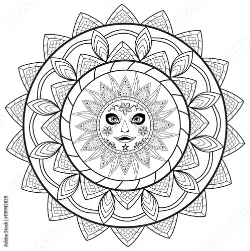 Black and white mandala vector for coloring book, mandala in bianco e nero vettoriale da colorare per adulti