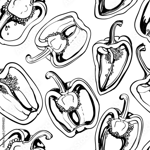 Vector seamless pattern with sweet pepper