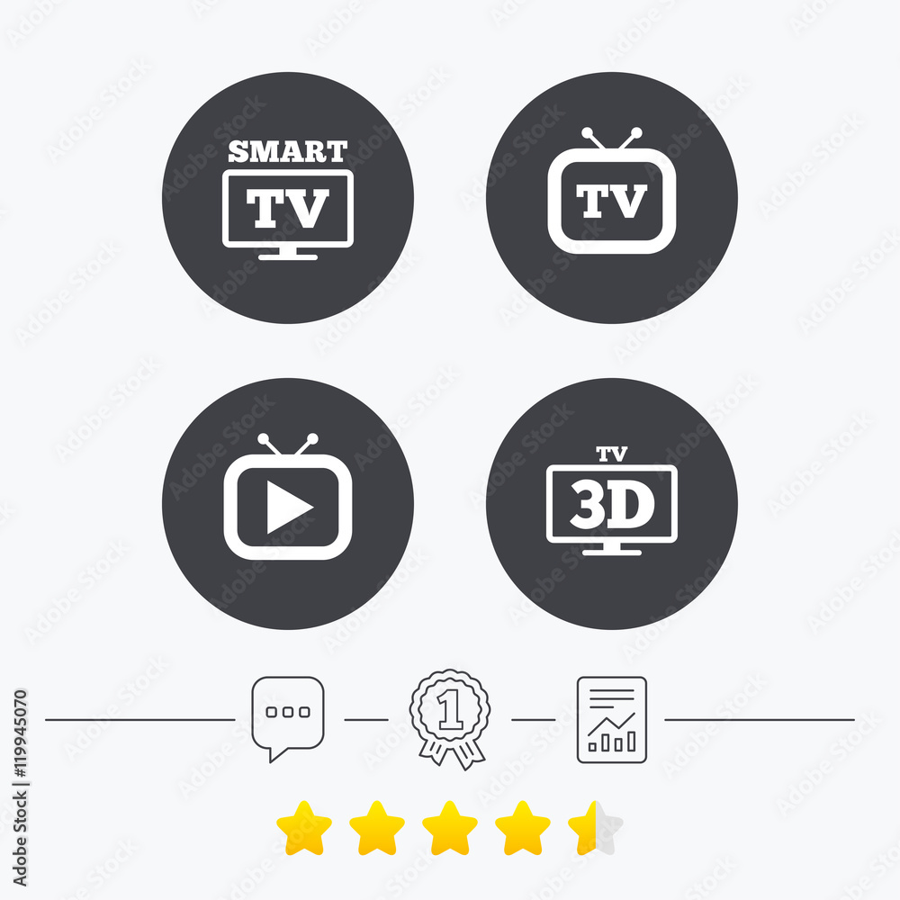 Smart 3D TV mode icon. Retro television symbol.