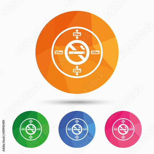 No smoking 10m distance sign icon. Stop smoking
