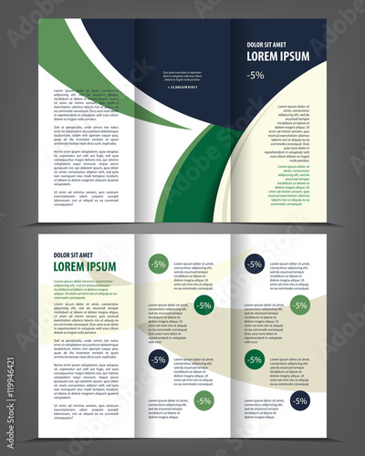 Vector empty tri-fold brochure print template design, trifold bright blue booklet or flyer