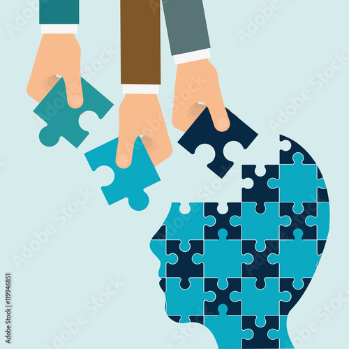 puzzle hand head teamwork support collaborative cooperation work icon set. Colorful design. Vector illustration