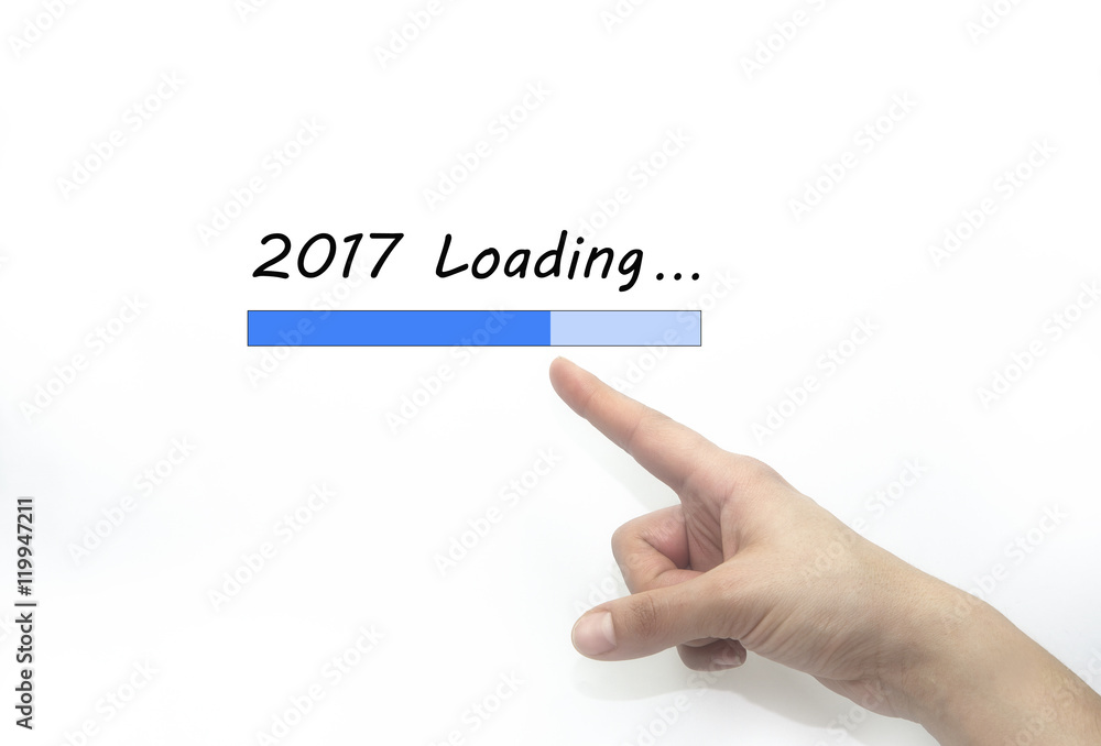 2017 loading Progress bar design with hand, isolated on white 2017 loading Progress bar design with hand, isolated on white