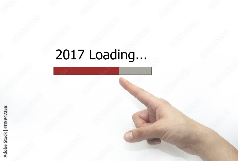 2017 loading Progress bar design with hand, isolated on white 2017 loading Progress bar design with hand, isolated on white