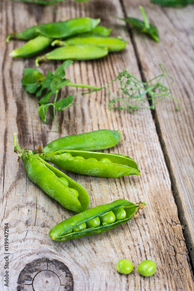 Green Peas on Wooden Rustic Background Green Peas on Wooden Rustic Background