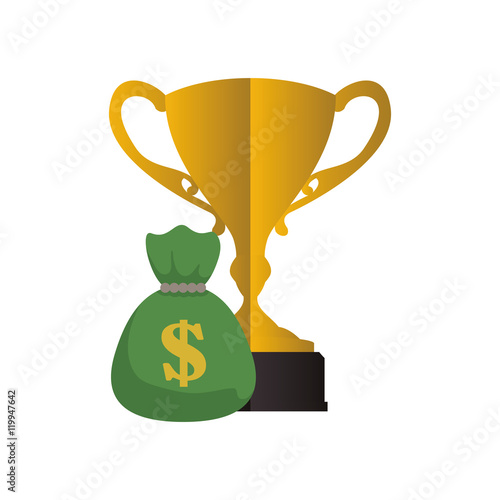 trophy money bag cup gold winner competition success icon. Flat and Isolated design. Vector illustration