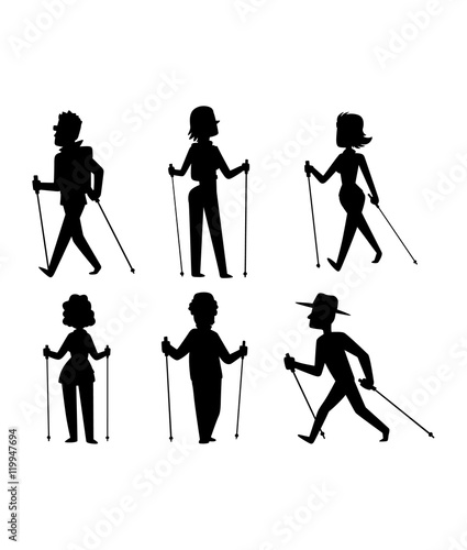 Nordic walking sport vector people