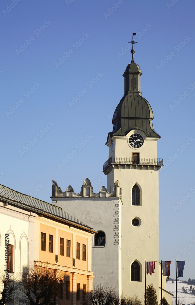 Church of St. Anthony and Renaissance belfry in Spisska Bela. Slovakia