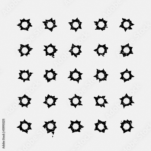 Bullet holes. Weapons impact hollows, gunshot marks in vector