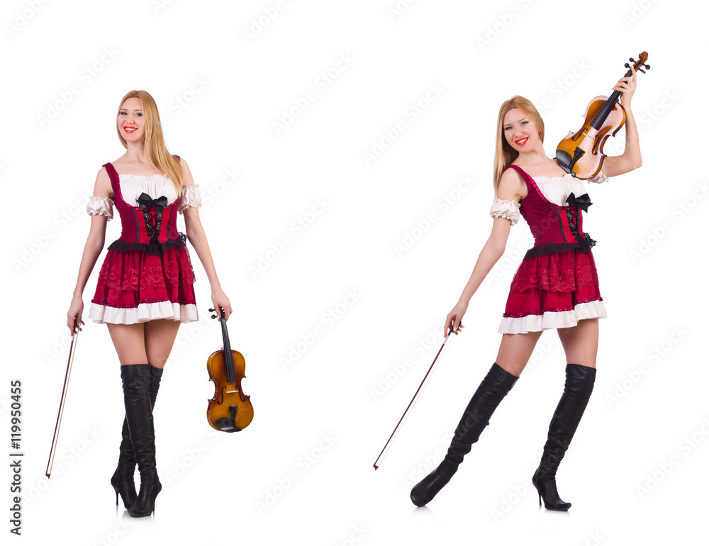Bavarian girl playing the violin isolated on white Bavarian girl playing the violin isolated on white