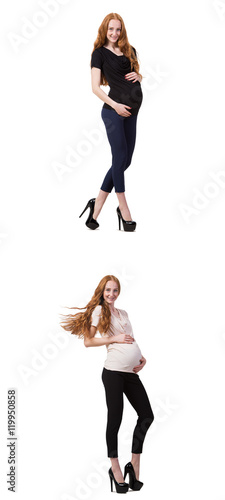 Pregnant woman in composite image isolated on white