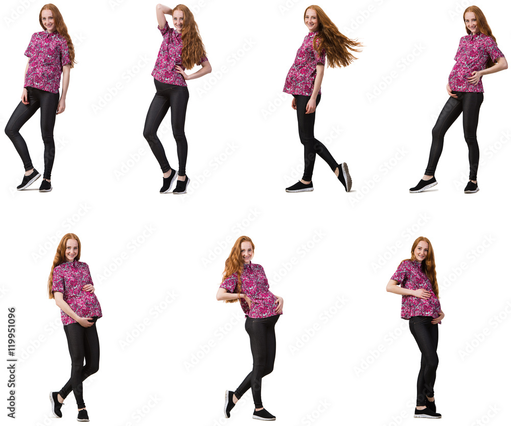 Fototapeta premium Pregnant woman in composite image isolated on white