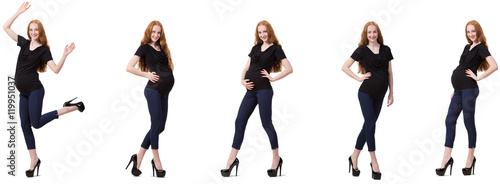 Pregnant woman in composite image isolated on white © Elnur