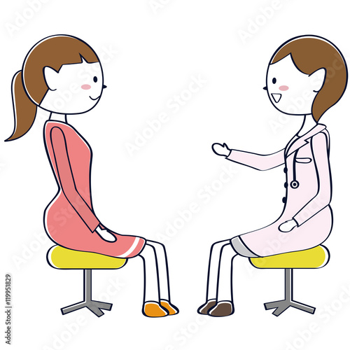 女性ドクターからアドバイスを受けるポニーテールの患者