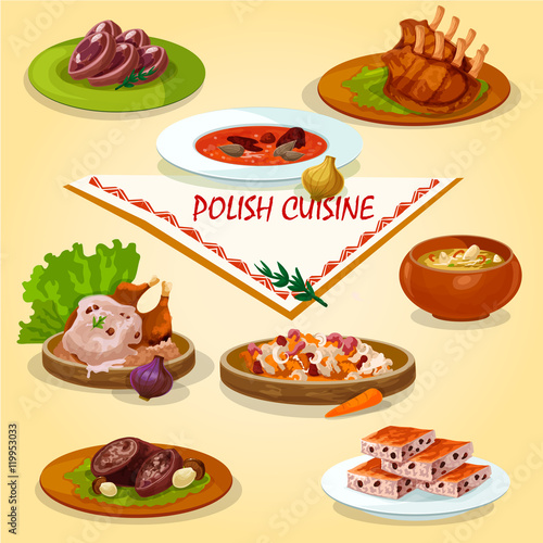 Polish cuisine rustic dinner with dessert icon