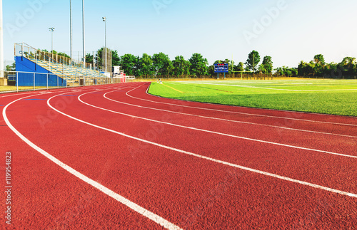 Running track in a sports stadium photo