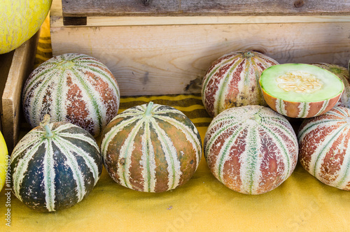 Sweet Kajari melons at the market photo