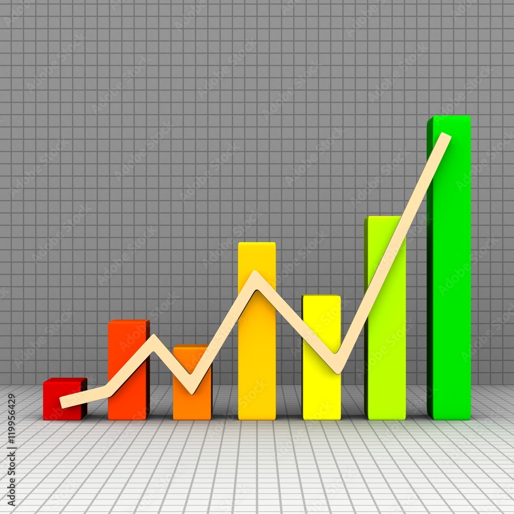 Business diagram graph with arrows on grid. 3d rendering