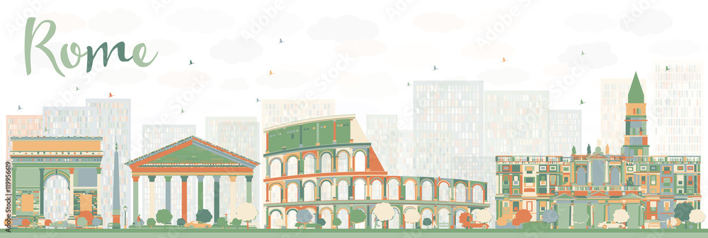 Abstract Rome Skyline with Color Landmarks.