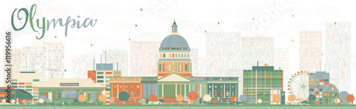 Abstract Olympia (Washington) Skyline with Color Buildings.