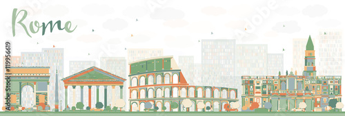 Abstract Rome Skyline with Color Landmarks.
