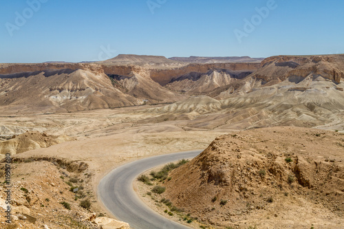 The Makhtesh Ramon, road in Negev desert, Israel