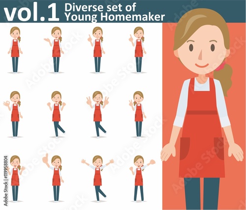 Diverse set of yong homemaker on white background vol.1