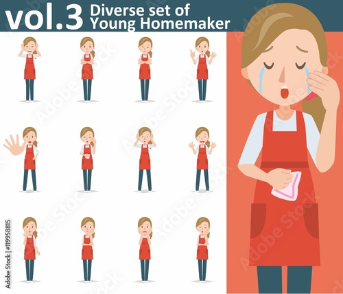 Diverse set of yong homemaker on white background vol.3