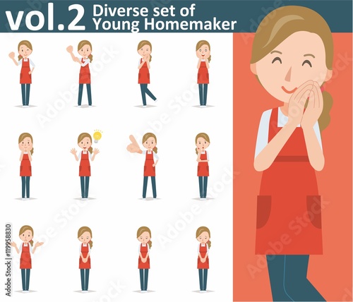 Diverse set of yong homemaker on white background vol.2