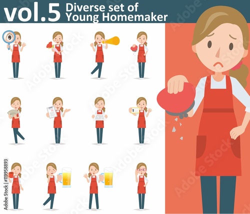 Diverse set of yong homemaker on white background vol.5