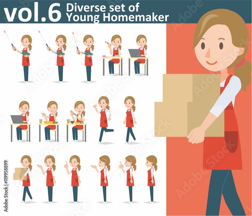 Diverse set of yong homemaker on white background vol.1
