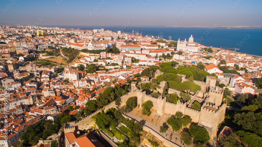 Castle of Saint George and Tagus river Lisbon view from above