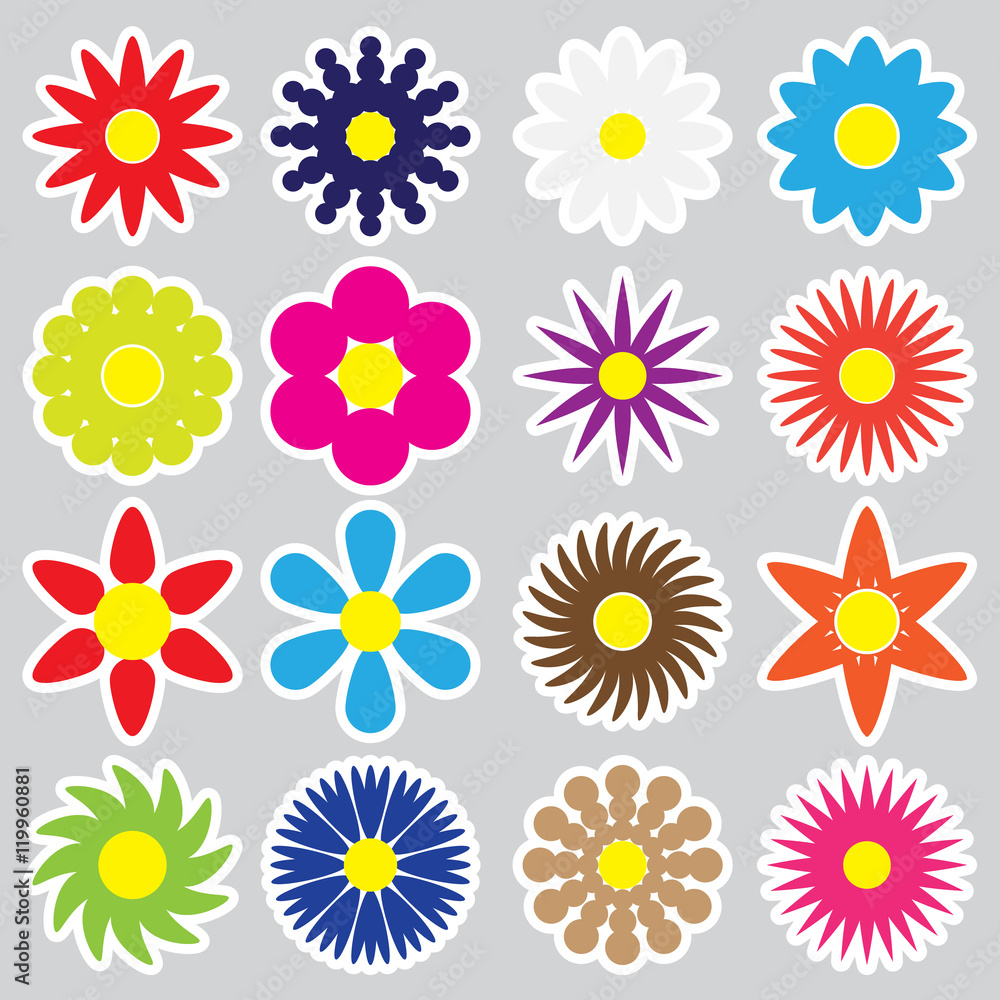 colorful simple retro small flowers set of stickers eps10 colorful simple retro small flowers set of stickers eps10