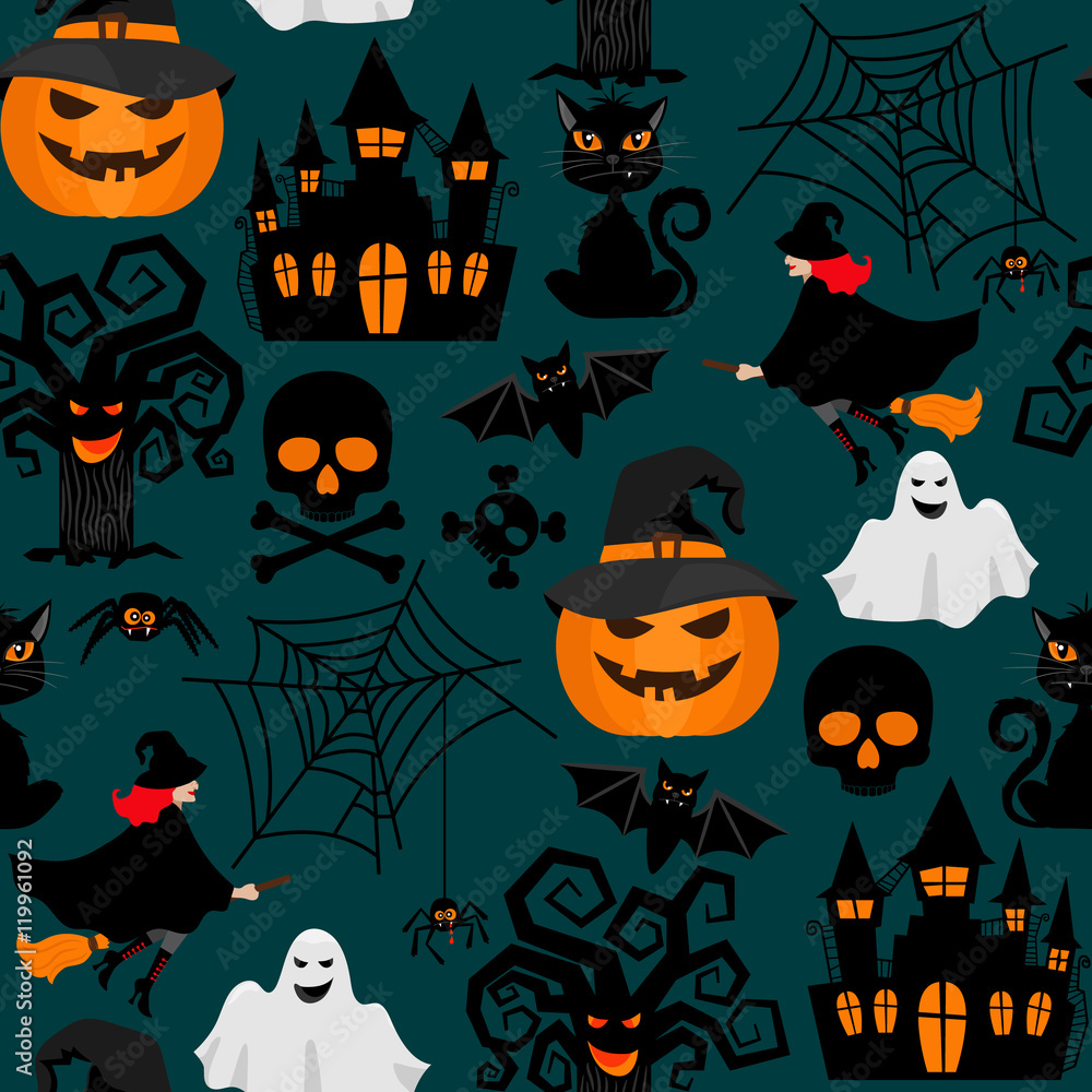 Halloween crafts wrapping seamless pattern. Background for halloween decorations. Vector illustration Halloween crafts wrapping seamless pattern. Background for halloween decorations. Vector illustration