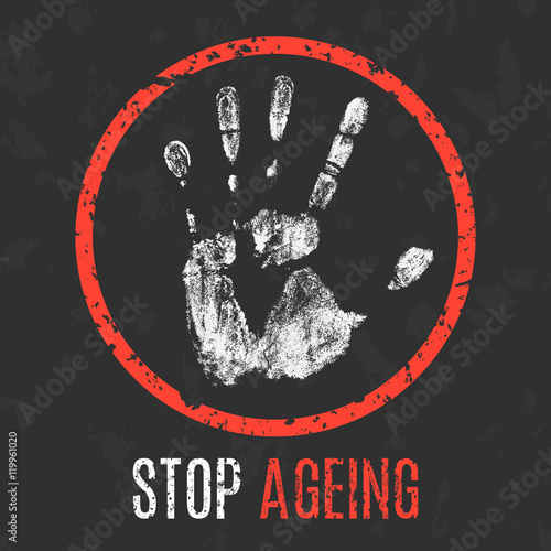 Vector illustration. Human diseases. Stop ageing.