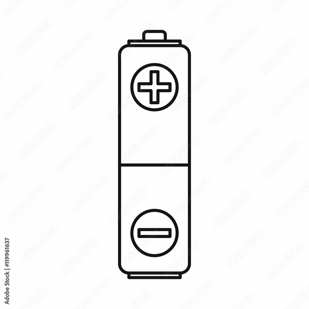 Battery icon in outline style isolated on white background vector illustration Battery icon in outline style isolated on white background vector illustration