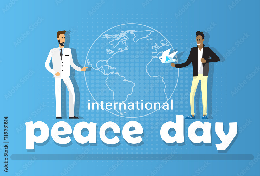 Two Diverse Man Globe Background International Peace Holiday Poster Two Diverse Man Globe Background International Peace Holiday Poster