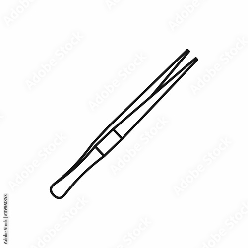 Tweezers icon in outline style isolated on white background vector illustration