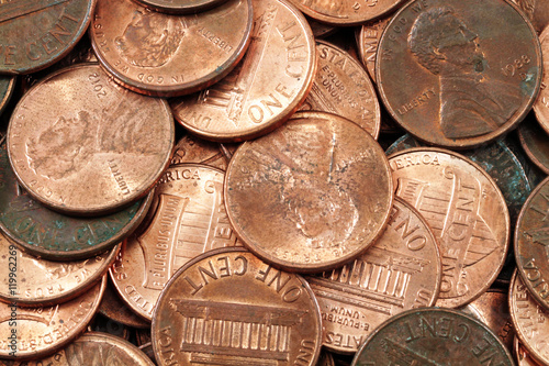 A close up image of American pennies