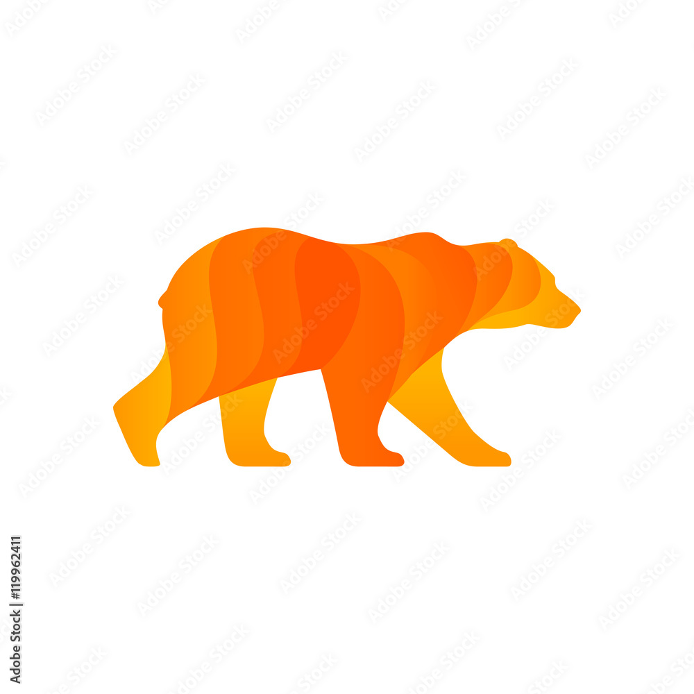Fototapeta premium Walking bear silhouette. Color vector illustration. Isolated on white background.