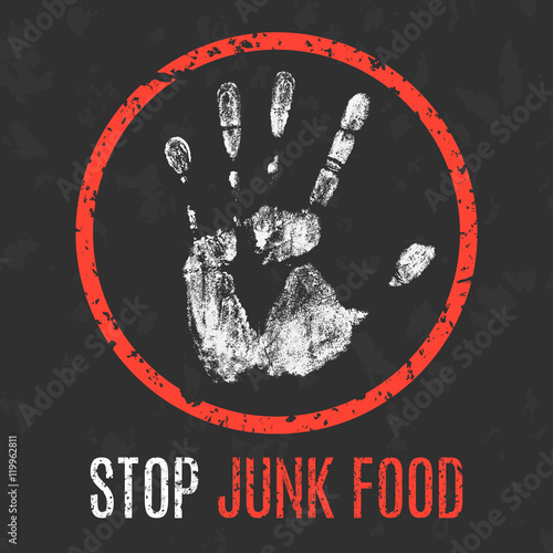 Vector illustration. Global problems of humanity. Stop Junk Food