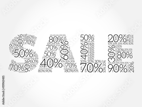 Sale percents composed in word cloud collage, business concept