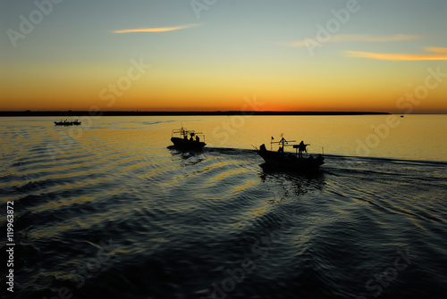 Crossing sunset from mainland, El Djorf to Djerba.Tunisia