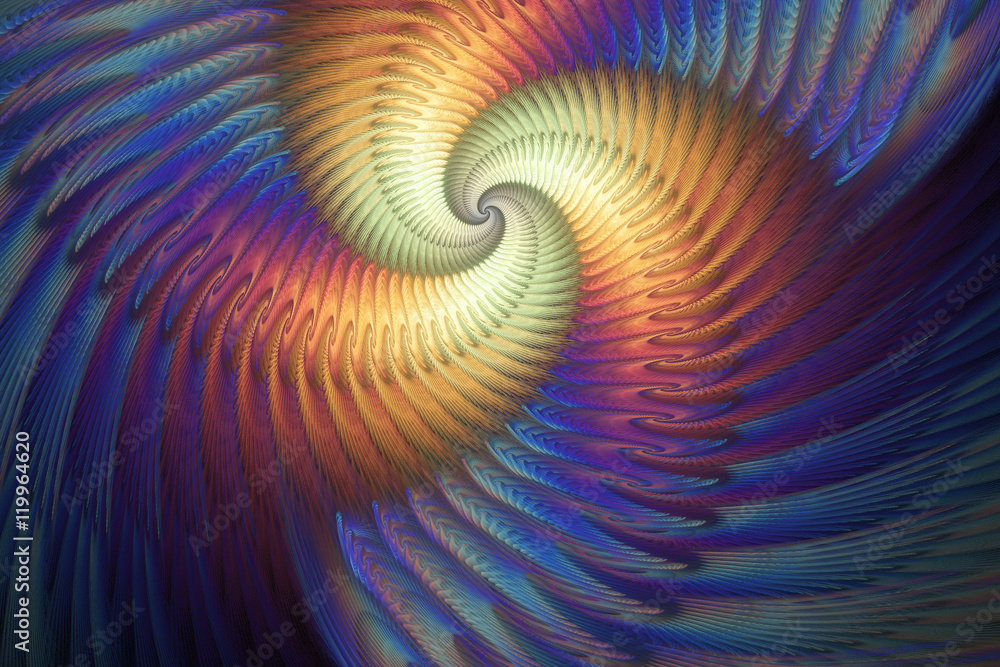 Abstract multicolored psychedelic spiral on deep blue background Abstract multicolored psychedelic spiral on deep blue background