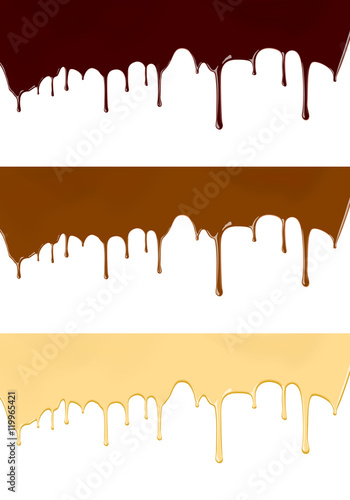 Set of melted chocolate syrup leaking on white background vector