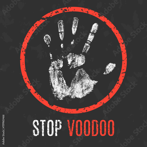 Vector illustration. Global problems of humanity. Stop voodoo si