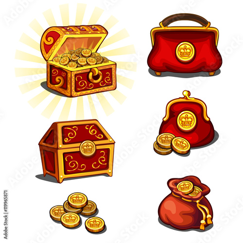 Great wealth set, chest, purse and gold coins
