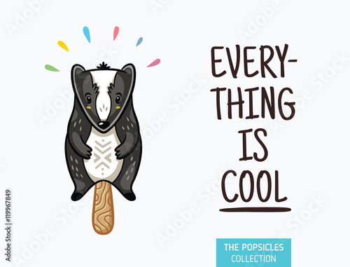 Cute badger popsicle illustration. Vector ice cream