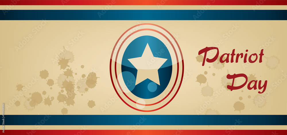 Vector Patriot Day, with blue and red stripes and big star over khaki background. Vector Patriot Day, with blue and red stripes and big star over khaki background.