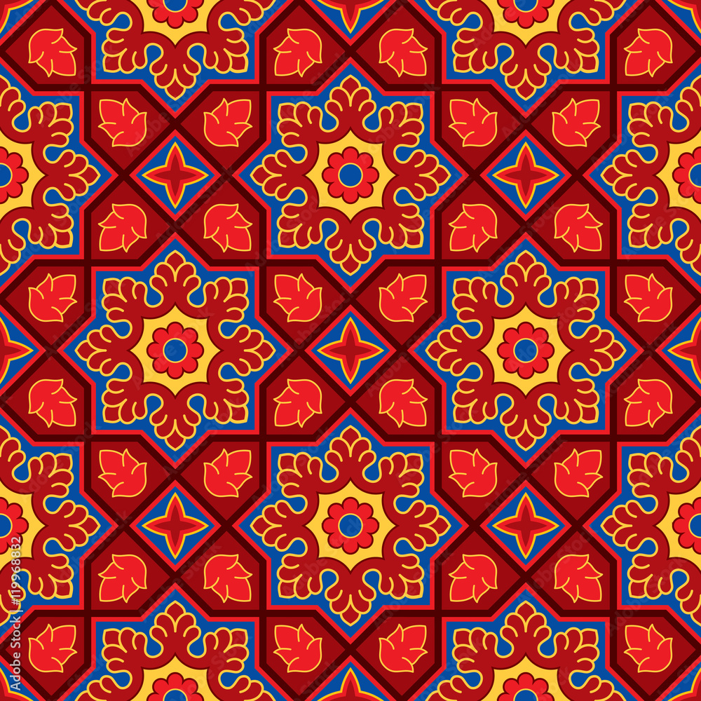 Sindhi traditional pattern background, Red & Blue Wallpaper, Vector Illustration